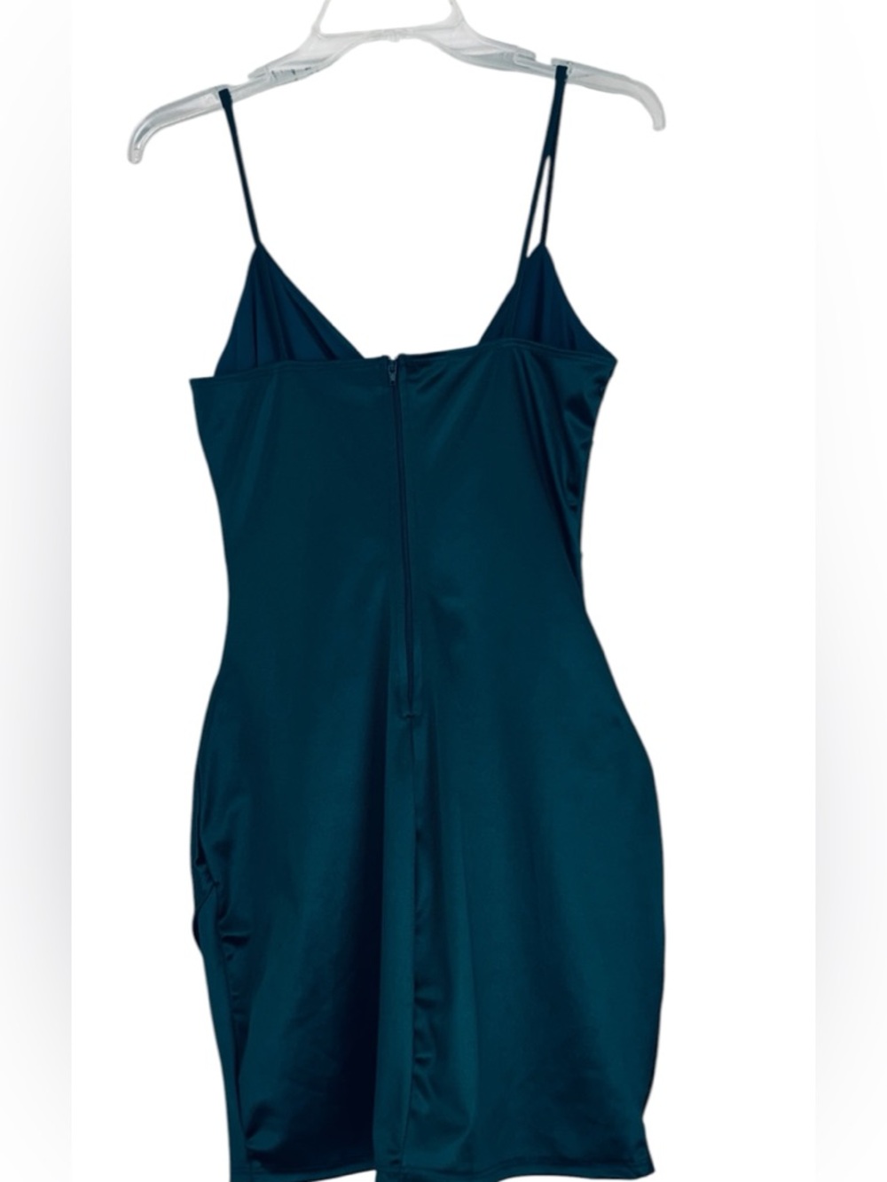 Windsor Teal Satin Ruched Tulip Hem Mini Dress - Size [L ] - Cocktail Party - Picture 5 of 7